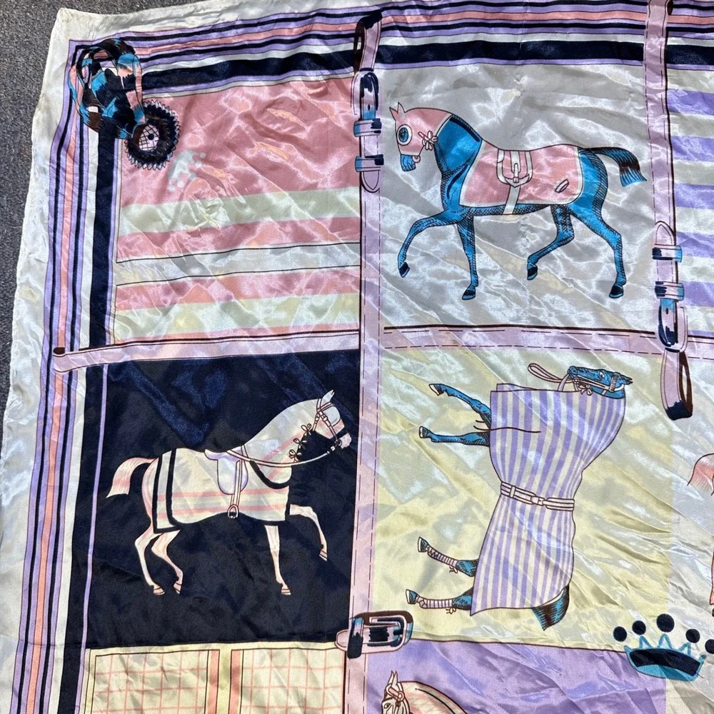 Unbranded Equestrian Horses Print Pastel Satin Scarf 35 x‎ 35